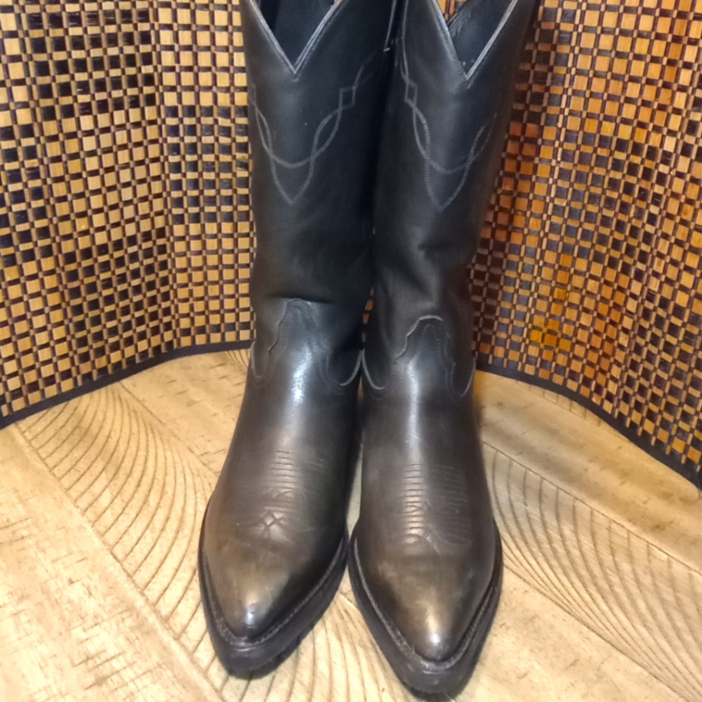 Vintage Tony Lama Golden Label Vibrant Sole Cowboy Black Men's Boots Size 9M